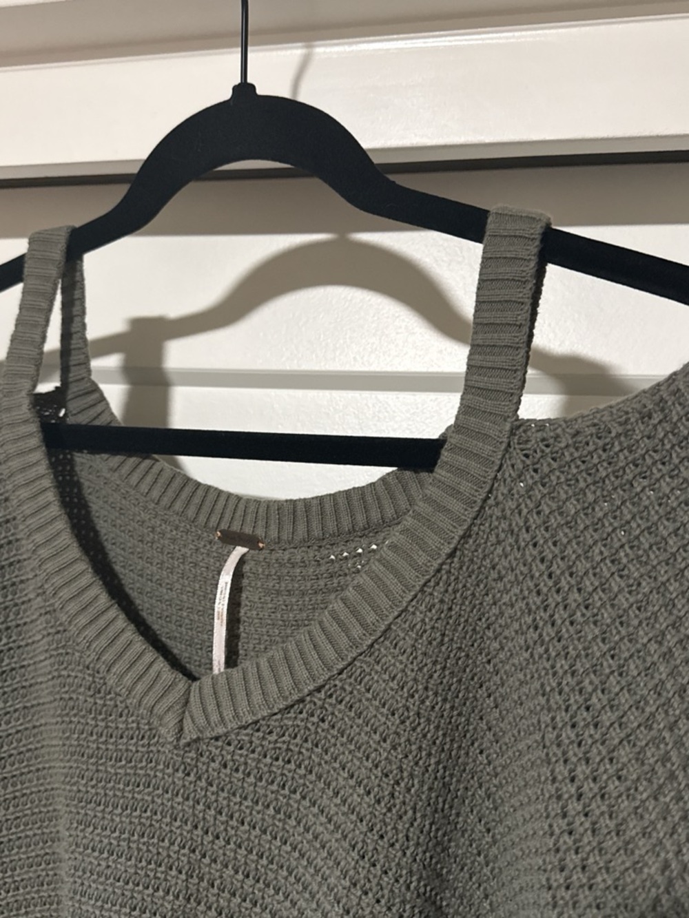 Free People Olive Green Waffle Knit Cold Shoulder Sweater - Picture 4 of 6